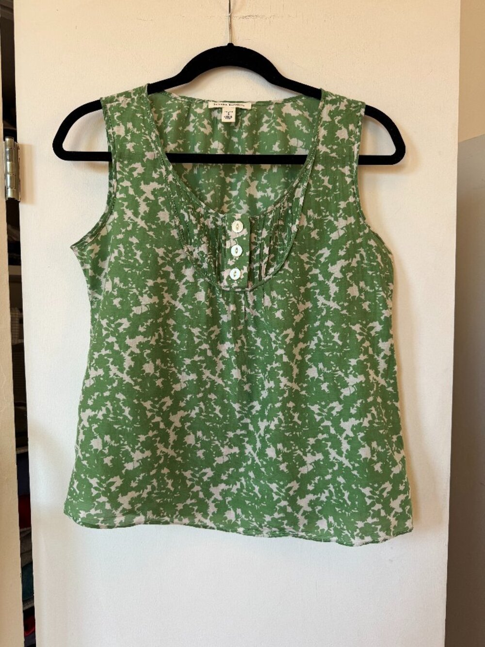 Banana Republic Green Floral Cotton Silk Sleeveless Blouse Petite S